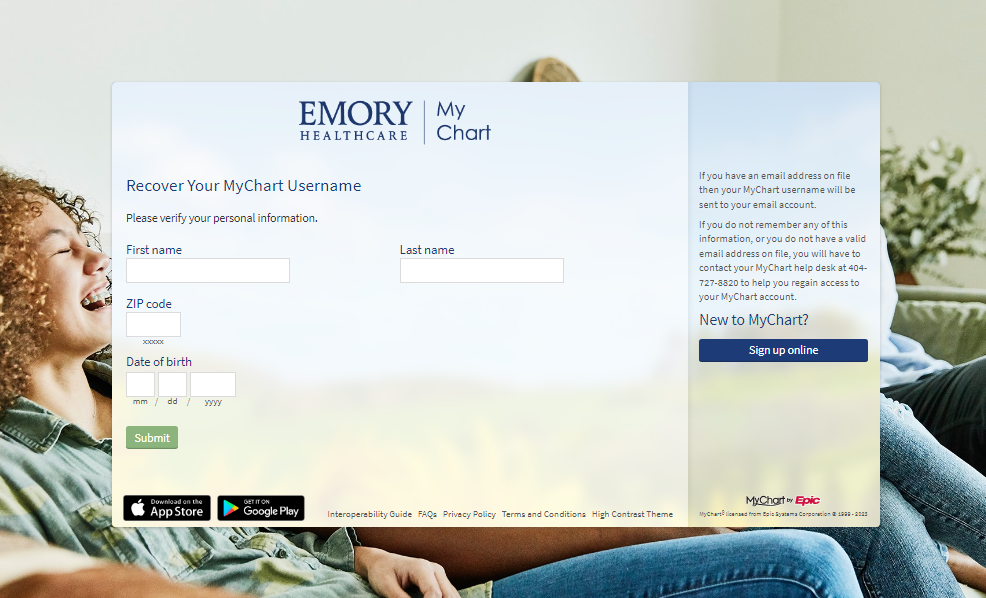 emory mychart reset username